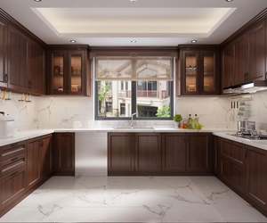 Meubles de cuisine modernes personnalisés à succès, style luxueux, armoires de cuisine en bois massif avec îlot - Product Image 5