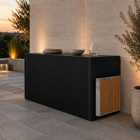 Meuble de cuisine extérieur modulaire en acier inoxydable 304 de 2,5 m, personnalisable OEM, avec grill, évier, rangement, finition noir mat, poudre acrylique, granit et charnières