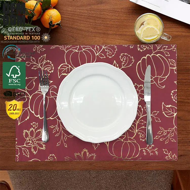 Benzersiz tasarım özel Polyester pamuk altın lüks yer paspasları metalik kabarık baskı masa Placemats mutfak düğün masa
