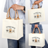 Sac fourre-tout en toile personnalisé sans fermeture, motif petit ours, pour étudiantes, pochette 3D, impression de logo sur ruban en option, sac à main compact