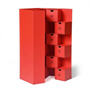 Caja de Calendario de Adviento de Cartón Rojo Cuadrado, 24 Días, Autoensamblable, Reutilizable, Caja de Regalo con Cajones para Almacenamiento y Manualidades - Product Image 6