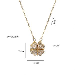 Exquisito Collar de Trébol de Cuatro Hojas de Acero Inoxidable para Mujer, Cadena de Oro con Zirconia, Colgante de Corazón Magnético, Gargantilla, Joyería, Regalo - Product Image 5