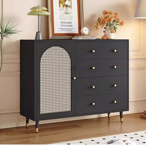 Cuisine tissée multifonctionnelle en rotin noir Armoires modernes de luxe pour enfants Rangement de jouets en bois pour enfants - Product Image 2