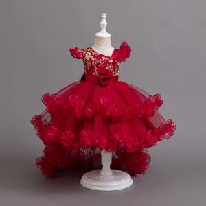 Rifiniture in pizzo a strati fiore <span class=keywords><strong>bambina</strong></span> all'ingrosso senza maniche abito <span class=keywords><strong>da</strong></span> principessa anni con applicazioni floreali abito <span class=keywords><strong>cerimonia</strong></span> festa - Product Image 3