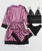 Damen-Pyjamas mit Brustpolstern, sexy Spitzen-Pyjama-Sets, 4-teilig, Pyjama Mujer, Hauskleidung, modische Nachtwäsche