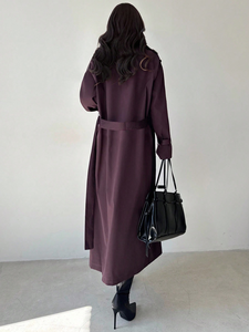 Manteau trench élégant pour femme en tissu tissé d'hiver avec fermeture à ceinture, 100% polyester, longueur extra-longue, coupe-vent, anti-froissement et chaud - Product Image 2