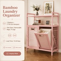 Panier à linge en bambou avec 2 sacs amovibles et étagère supérieure, certifié FSC, pour la maison, la chambre et la buanderie