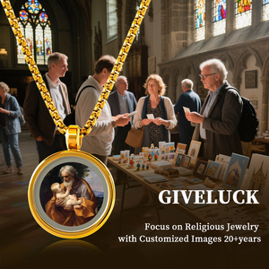 Giveluck 3D <span class=keywords><strong>Cameo</strong></span> St. Joseph Mặt dây chuyền với lõi vẽ tay, huy chương thánh bảo trợ gia đình để bảo vệ phước lành Công Giáo - Product Image 6