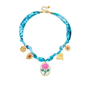 Retro Oval Flower Pendant Heart Charm Gold Plated Stainless Steel Fabric Chain Necklace Gift - Product Image 5