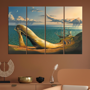 Impression sur toile de plage aux talons hauts surréalistes : scène océanique fantastique, lot de 4 toiles - Product Image 3