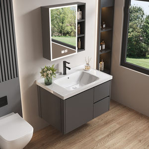 Meuble-lavabo de salle de bain personnalisé de luxe en aluminium imperméable de 50cm à 100cm avec lavabo simple et armoire à miroir - Product Image 2