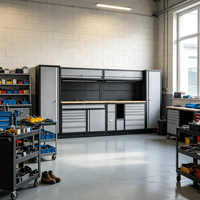 Système de rangement d'outils en métal robuste pour garage et atelier avec panneau perforé et plan de travail en chêne pour atelier de réparation automobile, support OBM/ODM