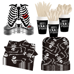 DAMAI Halloween-themed Paper Plate Set - Skull Bone Paper Plate Set Disposable Party Tableware - Product Image 4