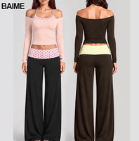 Ensemble de yoga pour femme 2026 : T-shirt à manches longues effet deux pièces et pantalon droit taille élastique – Tenue de sport fitness