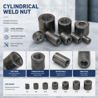 Écrous de soudure cylindriques, gamme de filetages de M4 à M24, pour l'industrie lourde, durables, tailles coupées sur mesure selon vos exigences