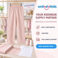 Pantalon droit pour enfants Smiledotkids, rose, texture matelassée, ourlet à volants, taille élastique, OEM ODM, vente en gros pour tout-petits