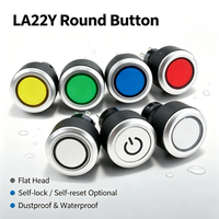 Interrupteur à bouton-poussoir lumineux LED 22 mm rond, momentané ou à enclenchement, 5 couleurs (rouge, vert, bleu, jaune, blanc) pour armoire