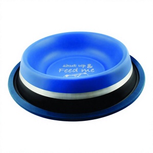 Bol pour chien en acier inoxydable avec ligne de couleur rouge au prix de gros aliments pour animaux de compagnie Bords Pet Streak Non Skid Pet Bowl Bleu - Product Image 1