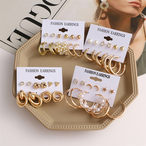 VKME Juego de 6 Pares de Aretes de <span class=keywords><strong>Aro</strong></span> Dorados Vintage para Mujer, Aretes Colgantes con Cristales, Flores, Estrellas y Círculos de Resina - Product Image 6
