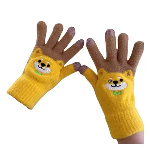Sarung tangan berkendara luar ruangan pelajar wanita, sarung tangan hangat katun layar sentuh lima jari untuk bersepeda musim dingin