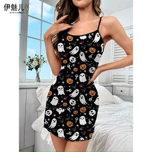 Nuevo Vestido con Tirantes Estampado Estilo Europeo y Americano 2024, Camisón con Estampado de Halloween - Product Image 3