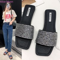Usine nouveaux modèles 2025 été Offre Spéciale Version coréenne strass bande plat femmes pantoufles sandales plates femmes