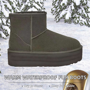 ลดราคา! รองเท้าบูทขนแกะแท้กันน้ำ กันลื่น แฟชั่นฤดูหนาว ดีไซน์เปิดนิ้วเท้า  บุขนนุ่ม  ความยาวปานกลาง สำหรับผู้หญิง - Product Image 2