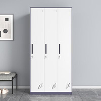 Armoire métallique moderne à 3 portes bicolore, casier à vêtements en acier avec tringle de suspension et étagères réglables pour la maison