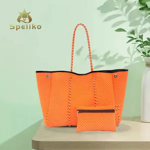 Design Ladies Bag Tote Handbag Women Luxury Customized Summer Leopard Neoprene Bag Tote For Beach Wholesaler Factory Printing