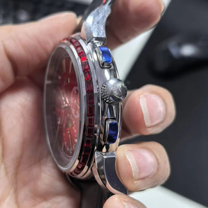 Montre mécanique chronographe multifonction pour homme de haute qualité, cadran rouge, bracelet en cuir noir avec affichage des phases lunaires - Product Image 4