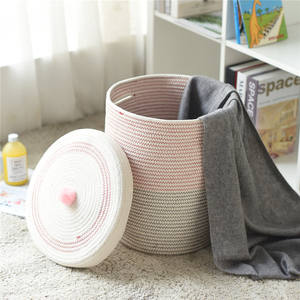 New Handmade Customized Cotton Rope Basket Laundry Toy Baby Hamper With Handles Lid