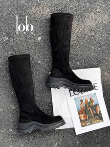 25 nouvelles bottes legging mode pour femmes talon plat imperméable avec semelle épaisse en fibre élastique sur le genou à la hauteur du genou Style automne - Product Image 2