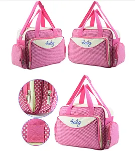 Simple Style Promotional Wholesale Microfiber Polka Dot Print Tote Diaper Bag Mommy Nappy Bag