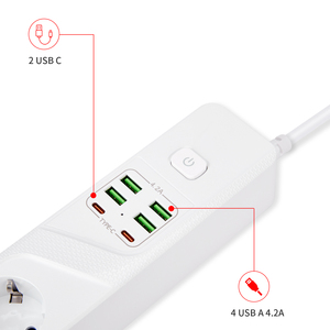 Power Strip EU cắm 4 Outlet Extention ổ cắm cổng USB 10A 250V 3000W bảo vệ tăng 2m cáp an toàn thiết bị chuyển mạch và ổ cắm - Product Image 5