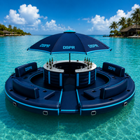 Plateforme flottante gonflable commerciale avec île aquatique, bar château et ponton lounge pour hôtels, resorts, fêtes et événements aquatiques