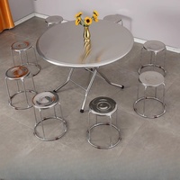 Ensemble de Mobilier d'Extérieur Pliant Rond en Acier Inoxydable Gain de Place pour Hôtels, Parcs et Restaurants