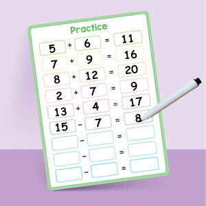 Hai mặt bảng số A4 có thể tái sử dụng toán học có thể ghi bổ sung/trừ Thực Hành Viết Bảng giấy - Product Image 1