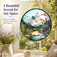 Attrape-soleil moderne en vitrail motif libellule de la rivière Payutou pour Halloween, 30 cm/12 po, décoration de fenêtre suspendue, peint à la main, à thème