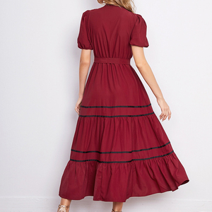Robe midi décontractée à manches bouffantes et ourlet à volants, couleur unie, best-seller - Product Image 5