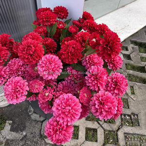 Haute Qualité 3 Têtes Soie Artificielle <span class=keywords><strong>Fuchsia</strong></span> Blush Rose Dahlia <span class=keywords><strong>Fleurs</strong></span> pour Décor De Mariage - Product Image 2
