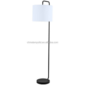 Lámpara de Pie de Hierro Negro Mate de Lujo Contemporáneo con Bombilla LED/Incandescente, Pantalla Grande de Tela, Madera y Vidrio, para Hotel y Sala de Estar - Product Image 1