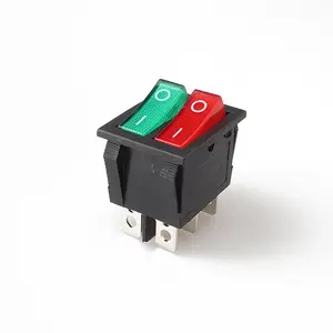 Interruptor basculante de 2 botones, interruptor eléctrico doble para chimenea, DPDT, KCD8-101, doble color rojo, 250V, 16A, nailon, PA66, 100 Uds.