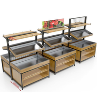 Équipement de supermarché, gondole en métal pour fruits et légumes, étagère de magasin à 3 niveaux avec panier, table de présentation d'aliments frais