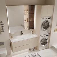 Meuble de salle de bain superposé pour lave-linge et sèche-linge, meuble de balcon pour machine à laver avec lavabo intégré