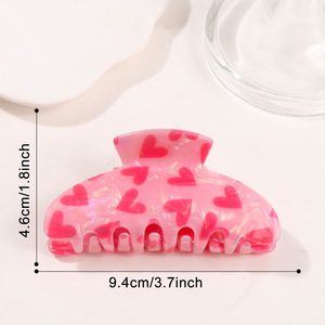Pinces à cheveux à motif cœur rose, style doux, accessoires pour cheveux pour femmes, 10 cm, plastique de haute qualité, pour la Saint-Valentin - Product Image 4