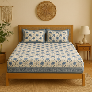 ชุดผ้าปูที่นอนเข้ารูปลายดอกไม้ผ้าฝ้าย100% ลายพิกเมนท์หรูหราพรีเมี่ยม3ชิ้น78X80นิ้วเป็นมิตรกับสิ่งแวดล้อม - Product Image 1