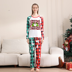 <span class=keywords><strong>Merry</strong></span> <span class=keywords><strong>Grinchmas</strong></span> rojo verde Plaid Conjunto de pijama de mujer transpirable cintura elástica ropa de dormir informal para verano invierno otoño familia - Product Image 4