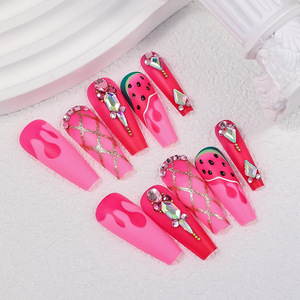 <span class=keywords><strong>Uñas</strong></span> postizas <span class=keywords><strong>de</strong></span> ballet con diseño <span class=keywords><strong>de</strong></span> sandía, estilo retro, cuadradas, dulces y geniales, para venta al por mayor - Product Image 3