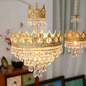 French-Style Retro Crown Crystal Chandelier Luxury American-Style <b>Dining</b> Room Bedroom Bedside Entrance Hall Pendant <b>Light</b> - Product Image 3