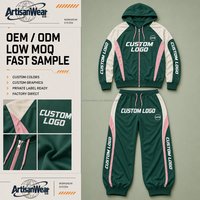 Ensemble décontracté deux pièces pour homme, haut à manches longues zippé et pantalon à cordon de serrage, couleurs vert, crème et rose, OEM ODM